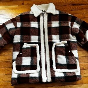 Boohoo Men Wool Look Check Zip Through Puffer